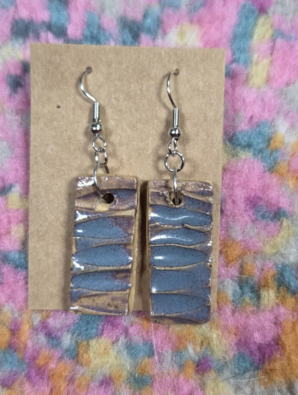 Handmade Blue Ceramic Rectangle Dangle Earrings